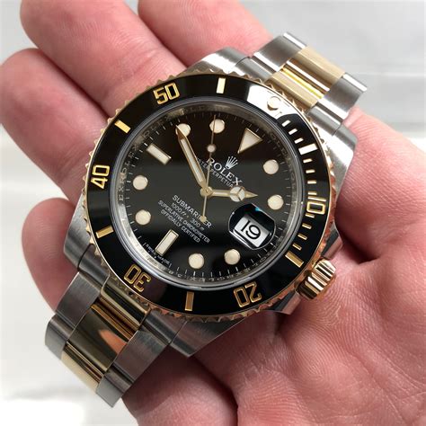 rolex submariner black dial two tone|rolex 116613 ceramic year.